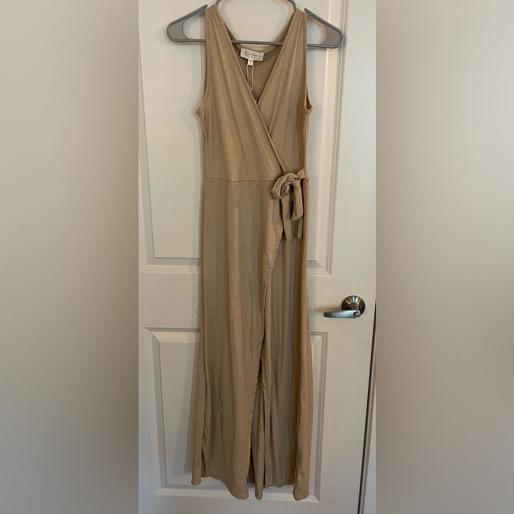 Light brown/tan cross front Jessica Simpson dress with tie, brand new with tags